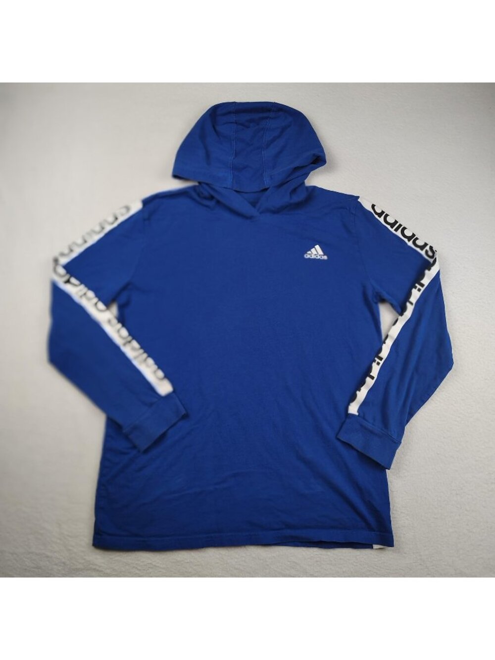 Adidas Hooded Shirt Youth Boys Large 14/16 Blue Long Sleeve Pullover